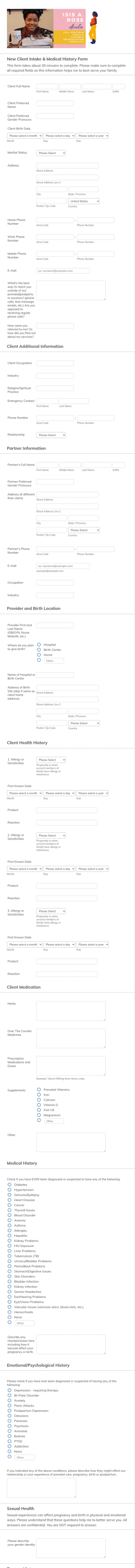New Client Intake And Medical History Form (HIPAA)