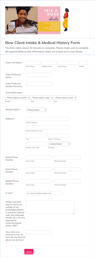 New Client Intake And Medical History Form (HIPAA)