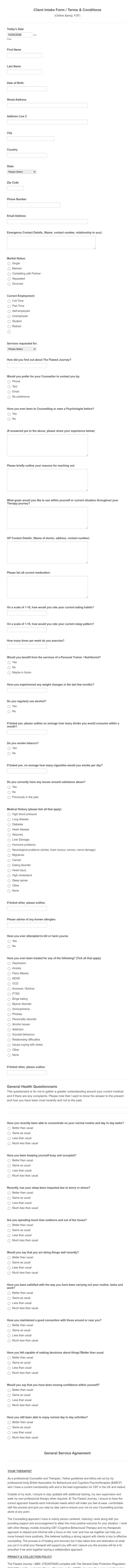 New Client Intake Form Terms & Conditions