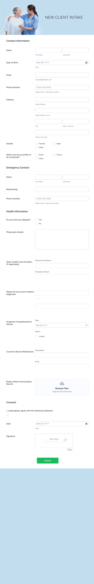 New Client Intake Form Template