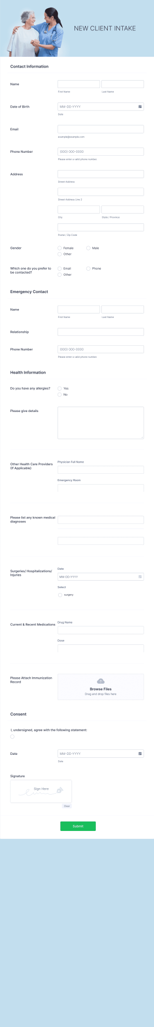 New Client Intake Form Template
