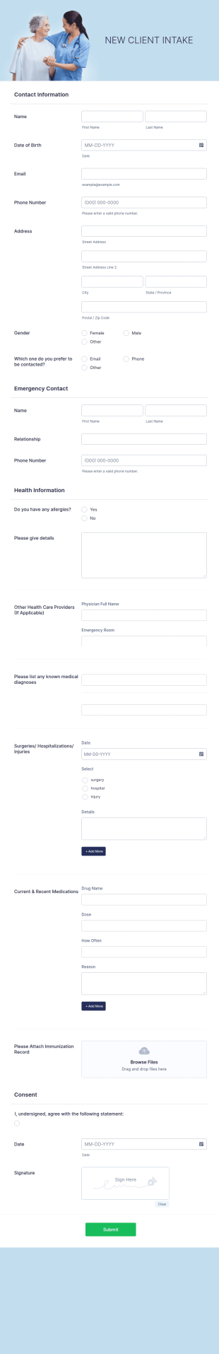 New Client Intake Form Template