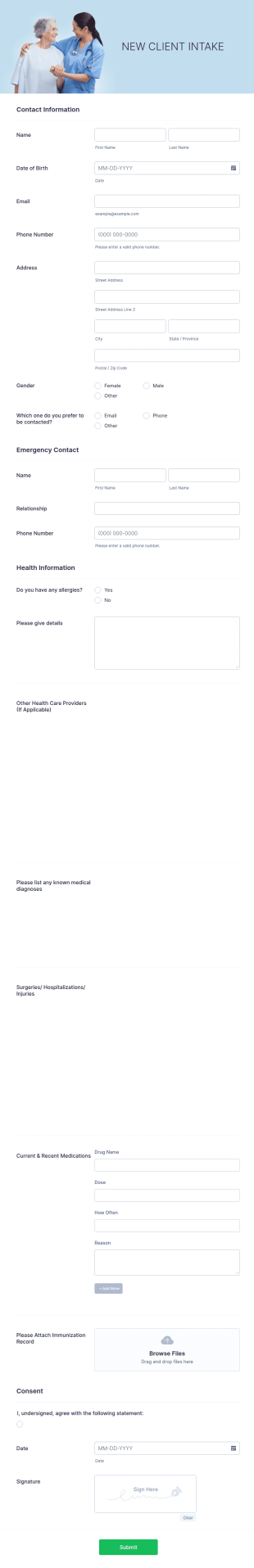 New Client Intake Form Template