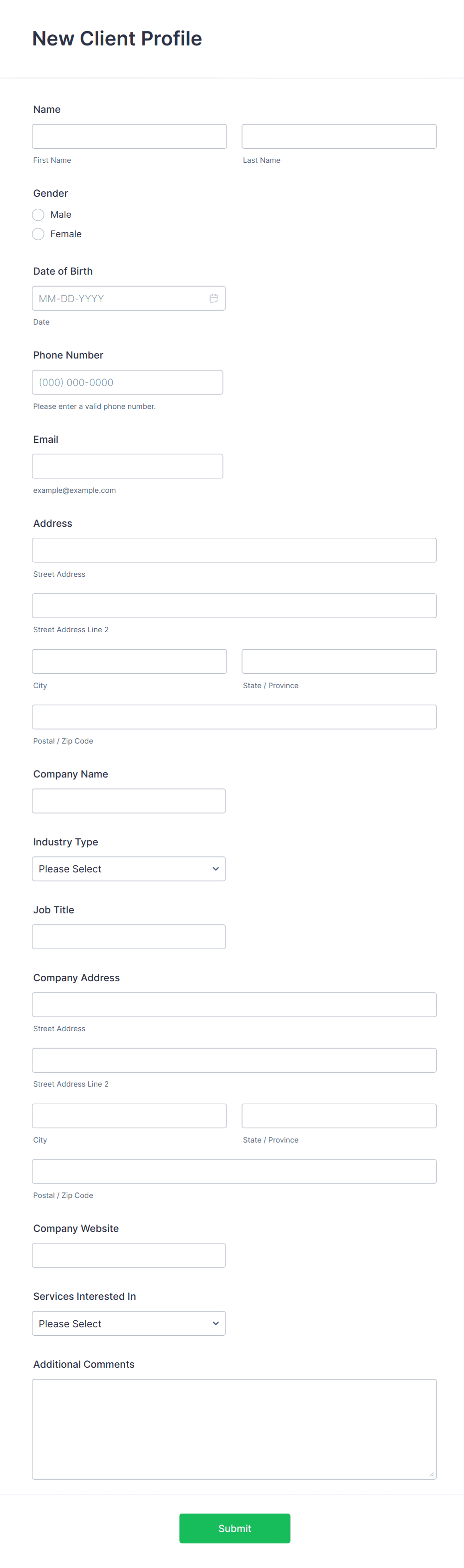 New Client Profile Form Template | Jotform