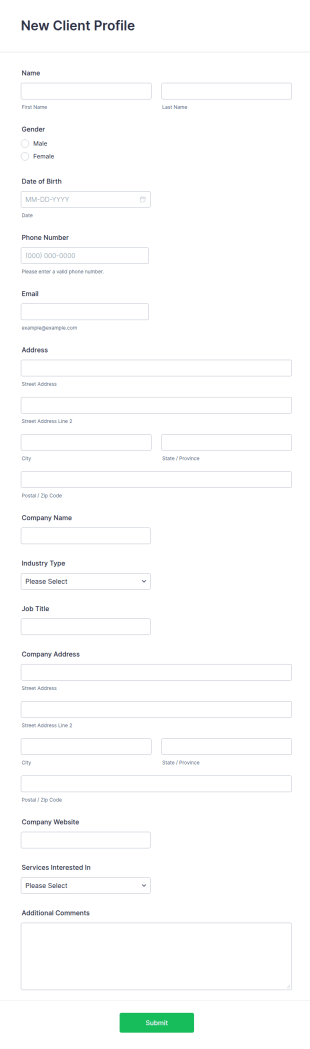 New Client Profile Form Template