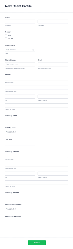 New Client Profile Form Template
