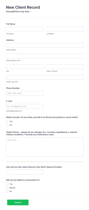 New Client Record Form Template