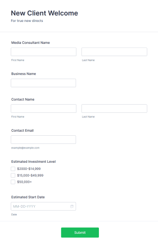 New Client Welcome Form Template