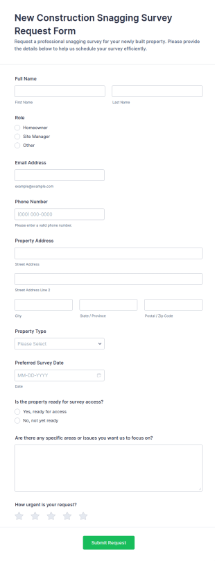 New Construction Snagging Survey Request Form Template