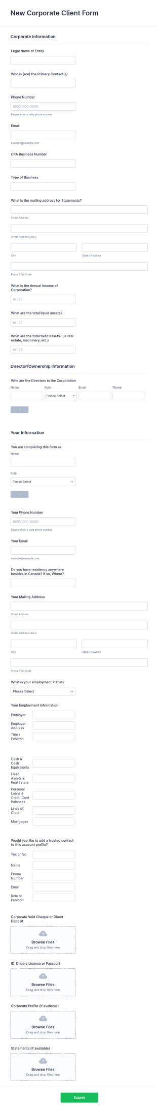 New Corporate Client Form Template