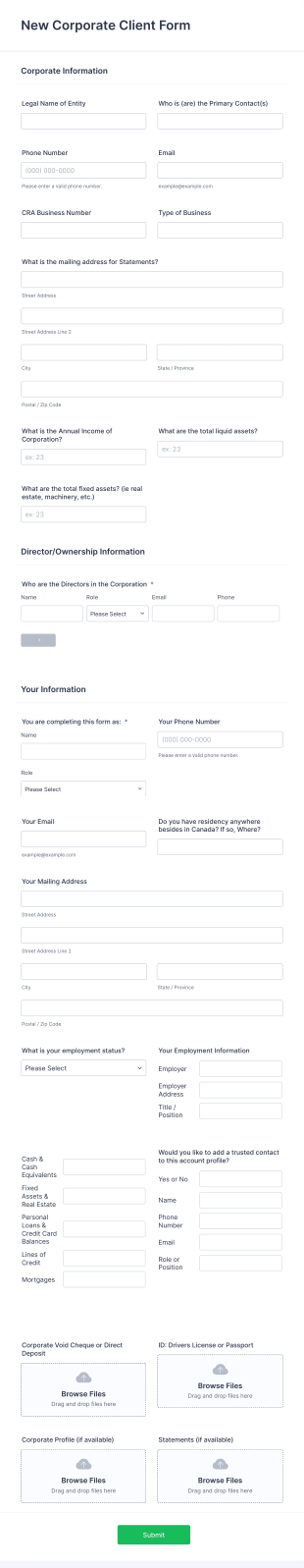 New Corporate Client Form Template