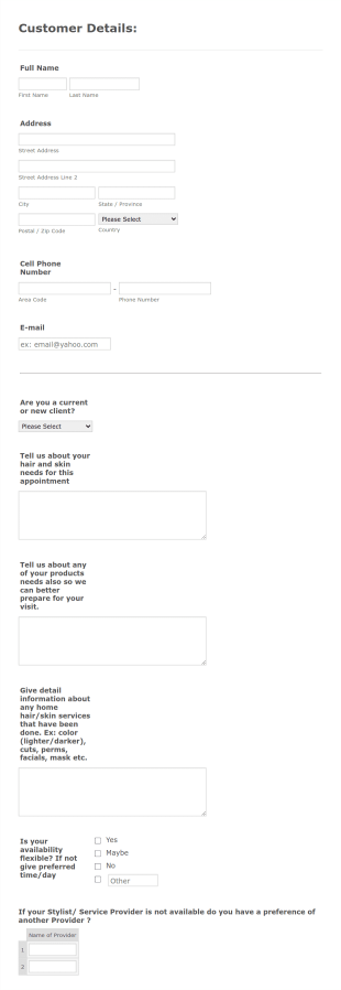New Current Customer Registration Form Template