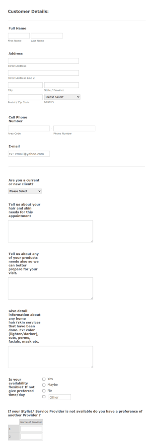 New Current Customer Registration Form Template