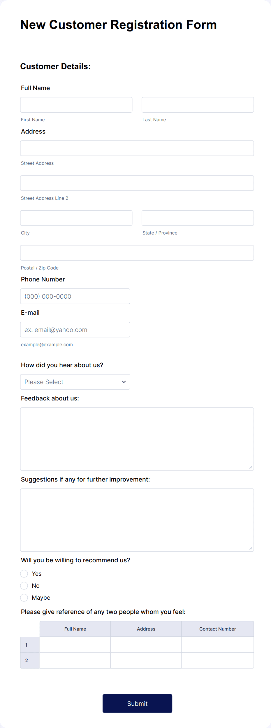 New Customer Registration Form Template | Jotform