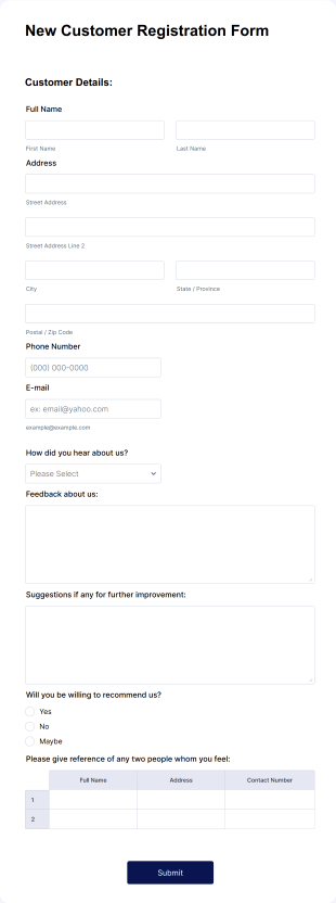 New Customer Registration Form Template