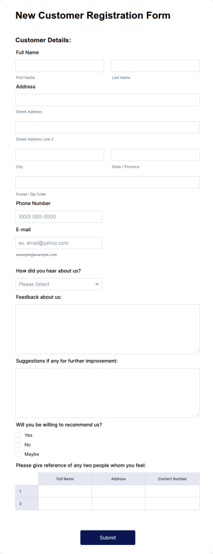 New Customer Registration Form Template