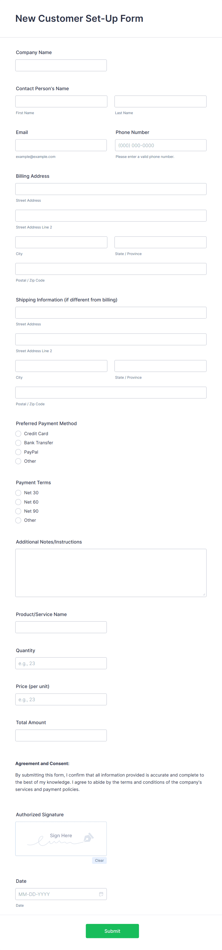 New Customer Set Up Form Template Jotform