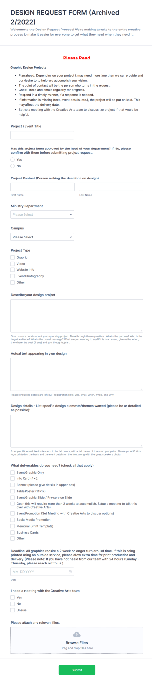 Church Graphic Design Request Form Template