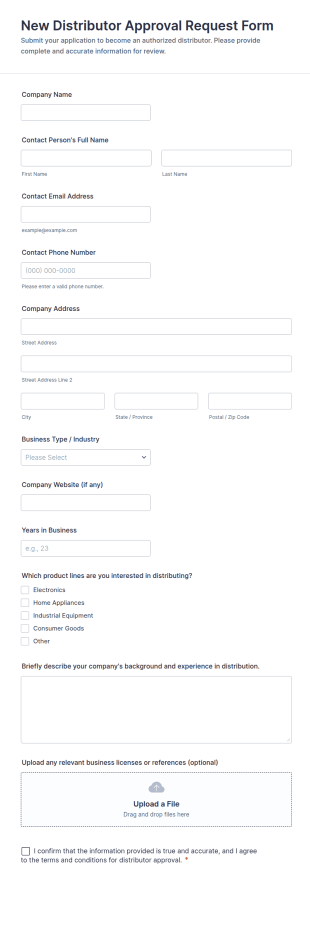 New Distributor Approval Request Form Template