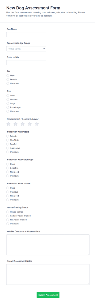 New Dog Assessment Form Template