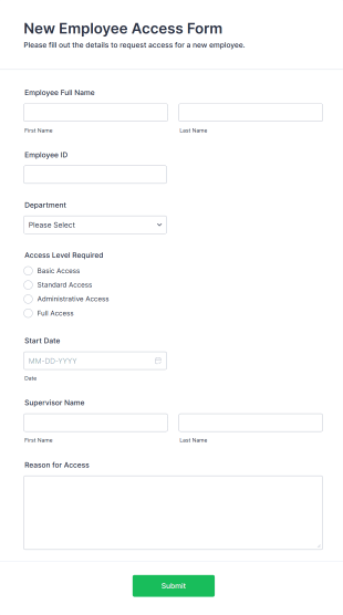 New Employee Access Form Template