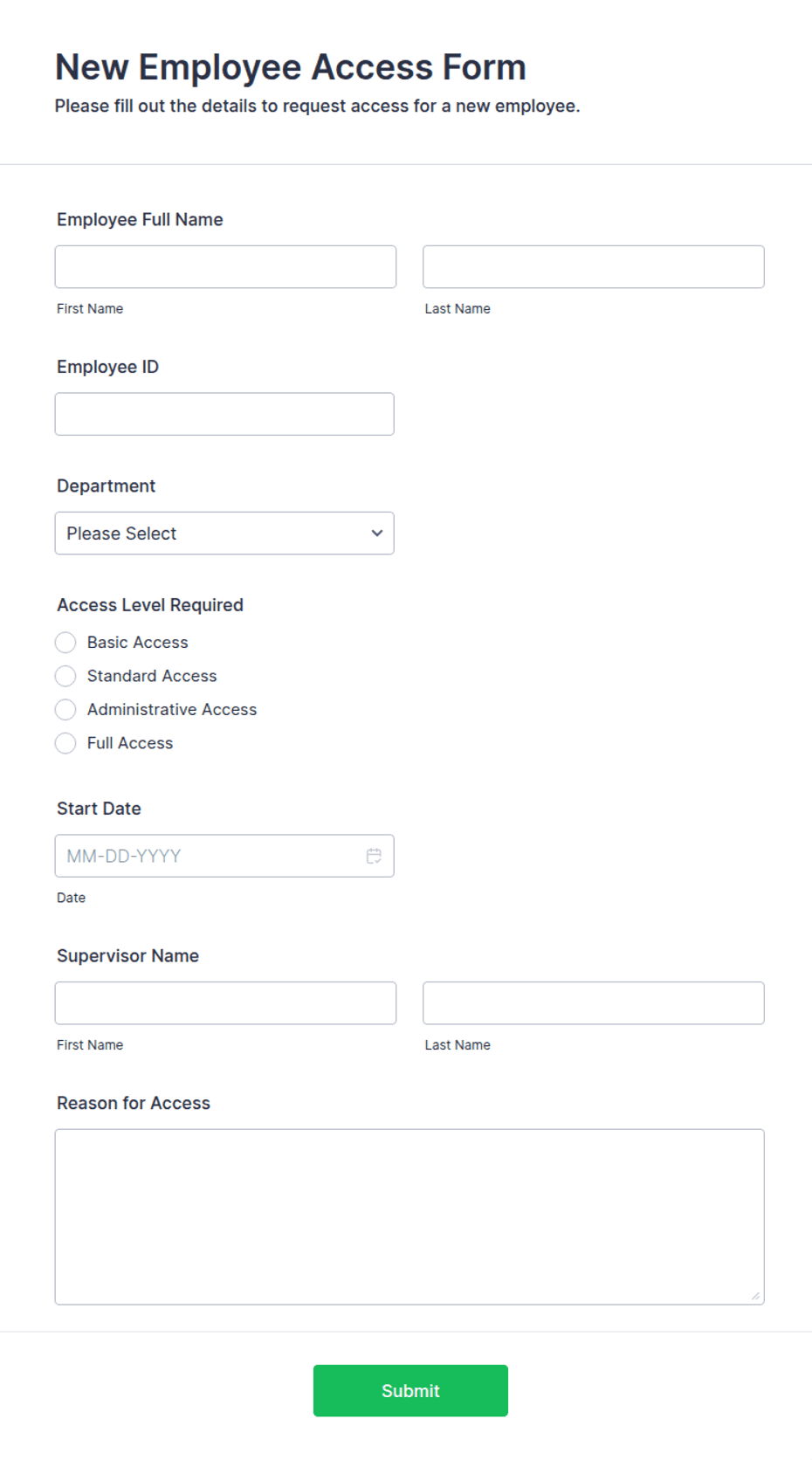 New Employee Access Form Template | Jotform