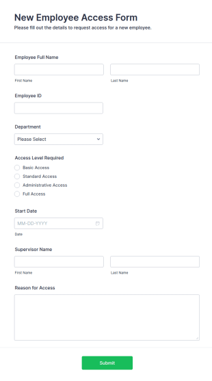New Employee Access Form Template