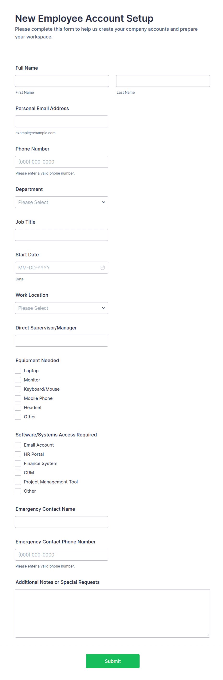 New Employee Account Setup Form Template | Jotform