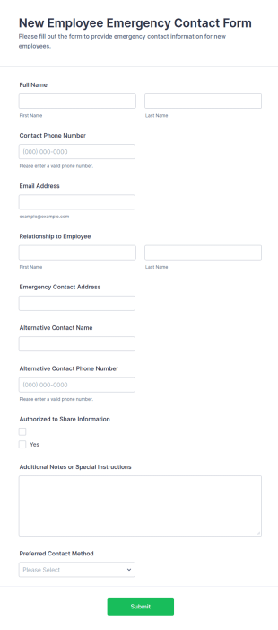New Employee Emergency Contact Form Template