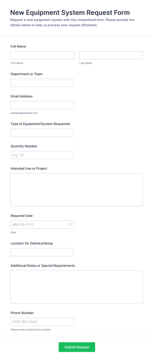 New Equipment System Request Form Template
