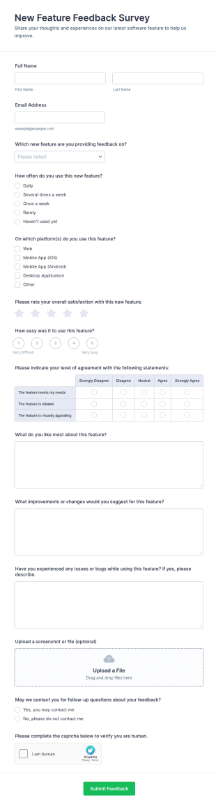 New Feature Feedback Survey Form Template
