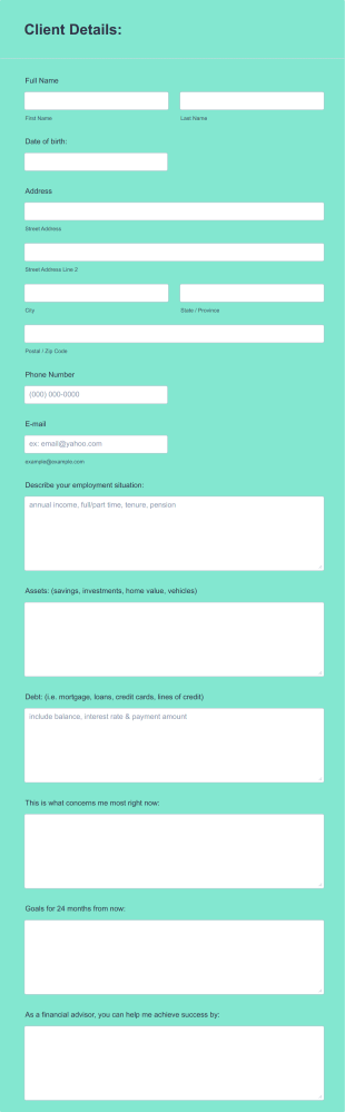 New Finance Client Intake Form Template