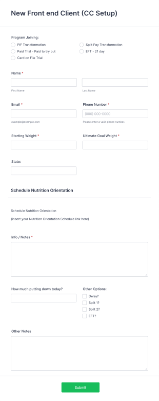New Front End Client Form Template