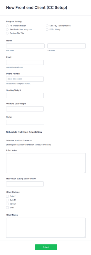 New Front End Client Form Template