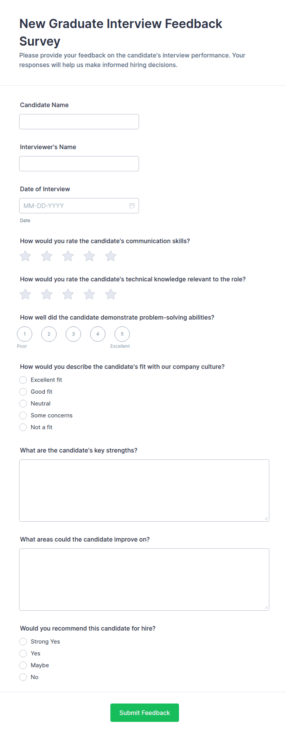 New Graduate Interview Feedback Survey Form Template | Jotform