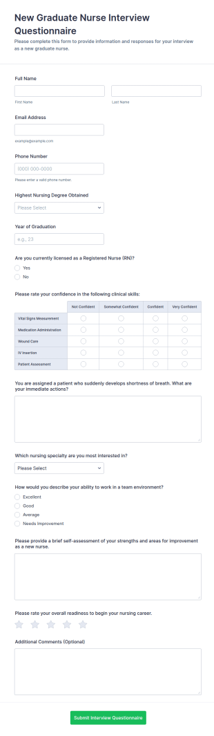 New Graduate Nurse Interview Questionnaire Form Template