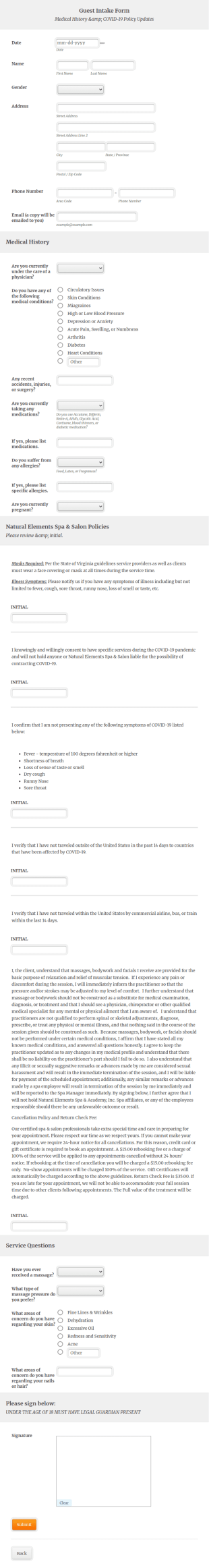 New Guest COVID 19 Consent Form Template