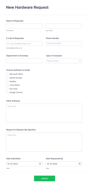 New Hardware Request Form Template