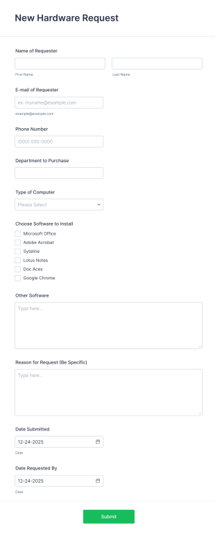 New Hardware Request Form Template