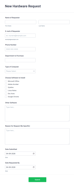 New Hardware Request Form Template