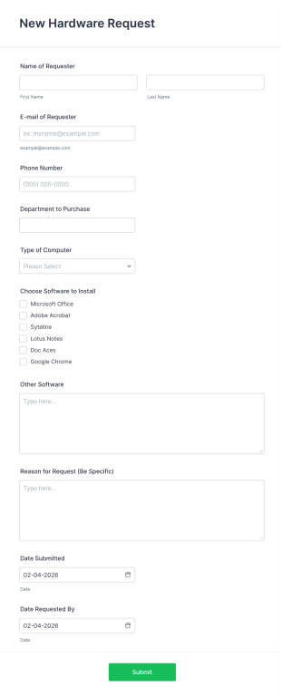 New Hardware Request Form Template