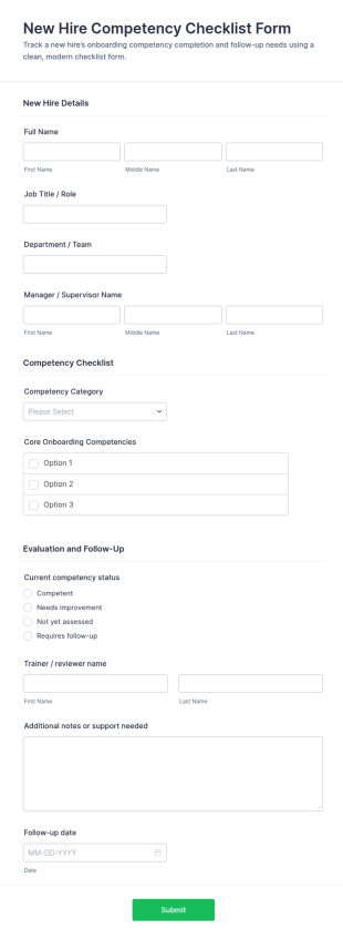 New Hire Competency Checklist Form Template