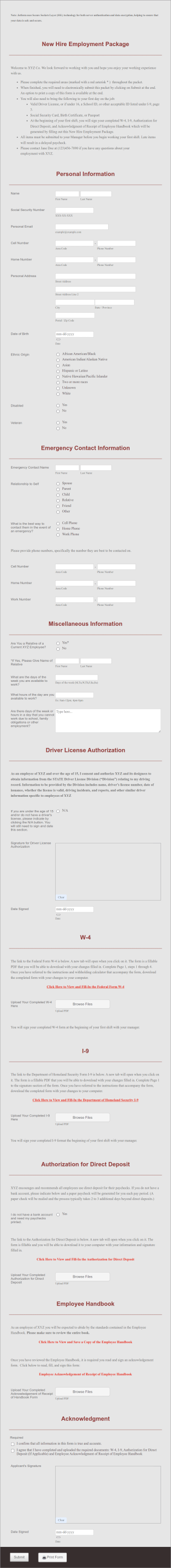 New Hire Employment Package Form Template