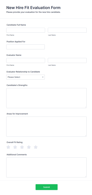 New Hire Fit Evaluation Form Form Template