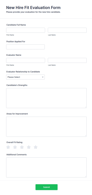 New Hire Fit Evaluation Form Template