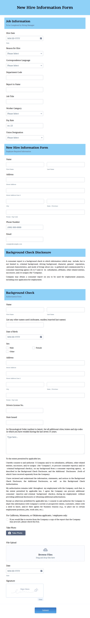New Hire Information Form Template