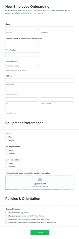New Hire Onboarding Form Template