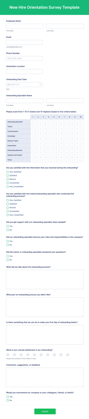 New Hire Orientation Survey Template