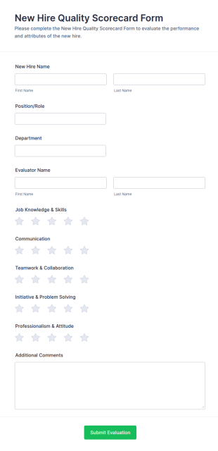 New Hire Quality Scorecard Form Template