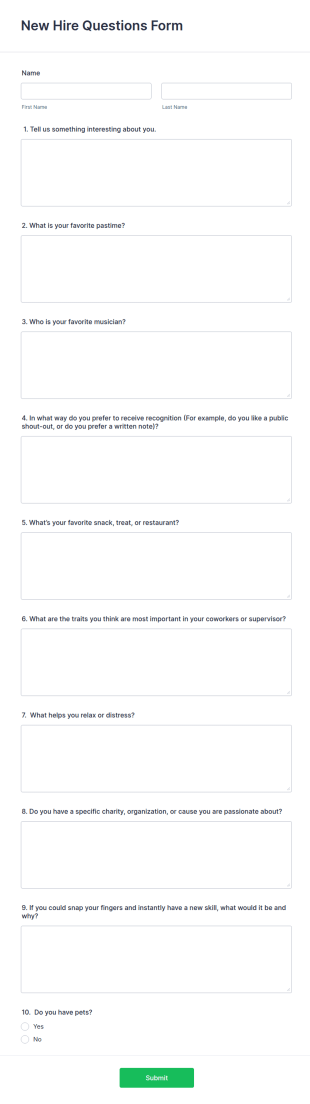 New Hire Questions Form Template